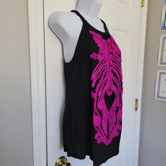 INC International Concepts Black Knit Halter Fuschia 3D Embroidered Ribcage M - Picture 4 of 10